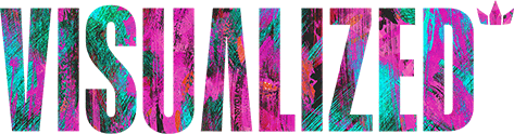 visualized.studio Logo; stilisiert mit einer Pinseltextur bestehend aus Cyan, Magenta, Orange & Grau Tönen
